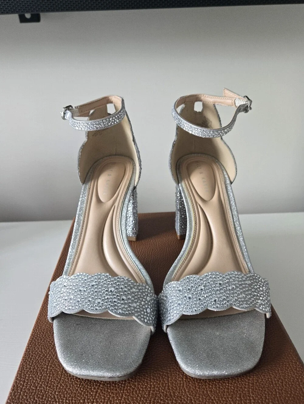 Katie & Kelly Sparkling Silver Rhinestone Ankle-Strap Block Heel Sandal (NEW) - Picture 11 of 14